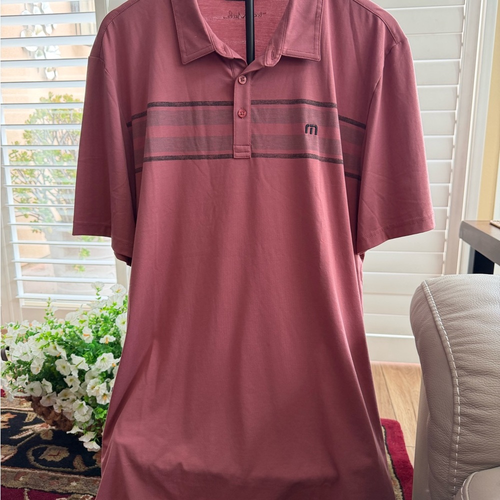 TravisMathew Men's Rose-Mauve Polo with Subtle Stripe